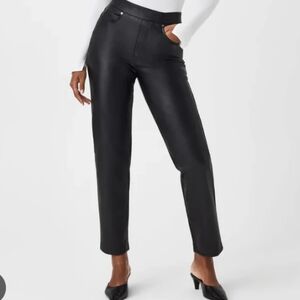 NWT Women's XL Spanx Black Faux Leather Cropped Slim Straight Pants